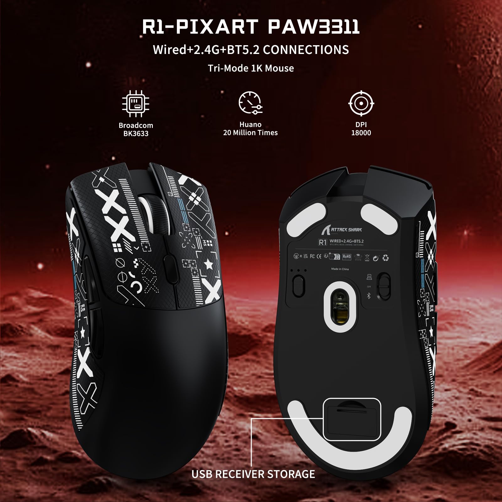 ATTACK SHARK Combo Tastiera & Mouse Gaming, X65 HE Tastiera Magnetica Cablate e R1 Mouse Wireless 59g Superleggero (8000Hz, RT 0,01mm, RGB, Batteria 65h) - Nero