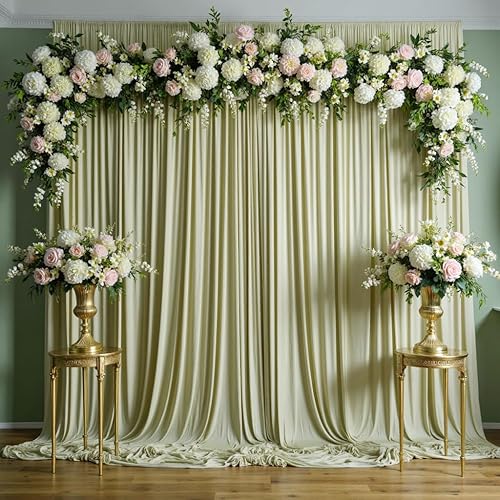 Miniatura 7 de Cortinas de fondo verde salvia de 10 x 10 pies, sin arrugas, cortinas de fondo de poliéster verde claro, decoraciones de fondo para fiesta