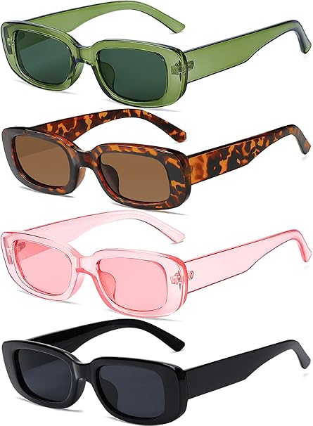 4 Pieces Retro Vintage Sunglasses Small Square Rectangle 90s Glasses Trendy Y2K for Women Aesthetic Accessories