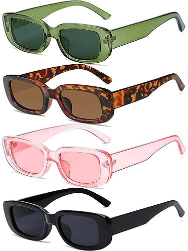 Tskestvy 4 Pieces Retro Vintage Sunglasses Small Square Rectangle 90s Glasses Trendy Y2K for Women Aesthetic Accessories - C