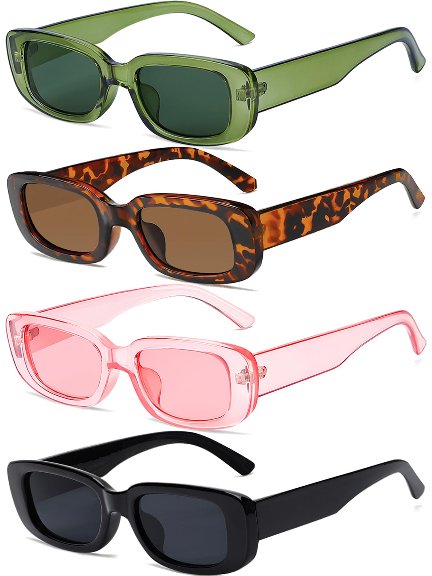 4 Pieces Retro Vintage Sunglasses Small Square Rectangle 90s Glasses Trendy Y2K for Women Aesthetic Accessories