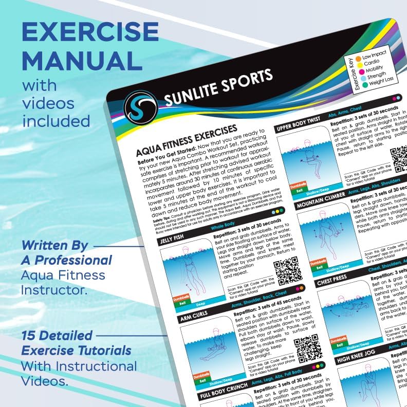 Miniatura 2 de Sunlite Sports - Mancuernas de peso acuático para ejercicio en piscina, equipo de aeróbicos acuáticos, mancuerna de espuma EVA de alta densidad con