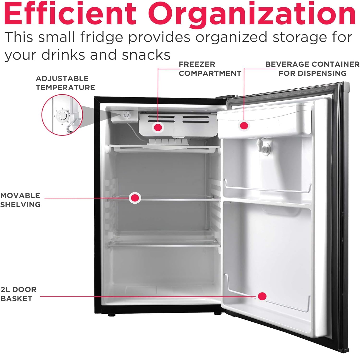 Frigidaire EFR494-BLACK Retro Compact Mini Fridge with Freezer Compartment, Chrome Handles, 4.4 Cu Ft, Built-in Water Dispenser, Black