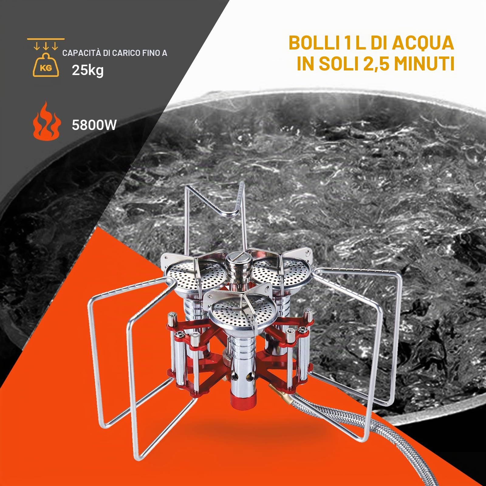 Bulin fornello da Campeggio con accensione piezoelettrica, fornello a Gas Pieghevole Antivento, Adatto per Outdoor, Campeggio, Trekking, Escursionismo e Picnic