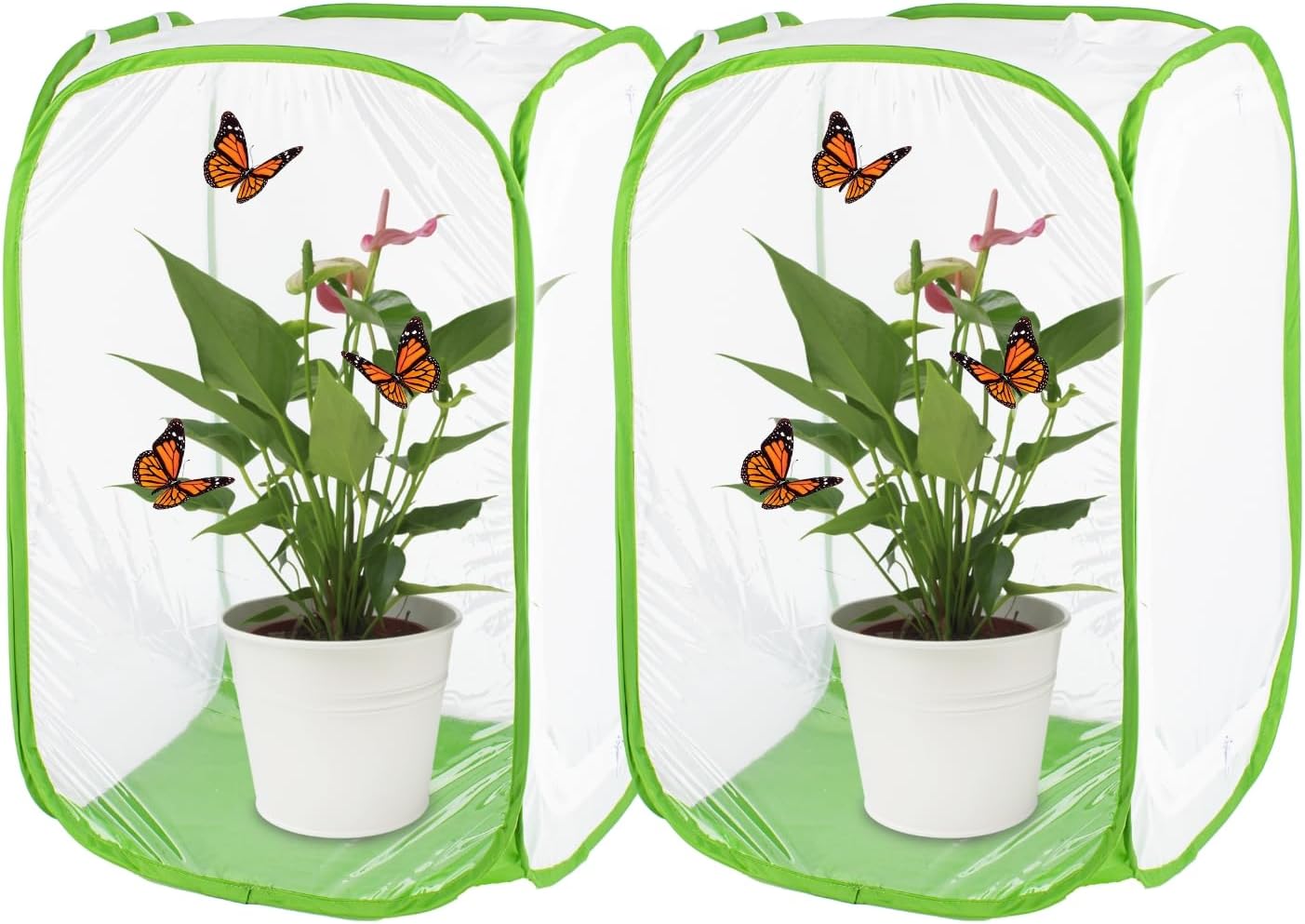 3Pcs 24" M Size Green Butterfly Habitat Cage, Monarch Butterfly Habitat, Butterfly Cage for Caterpillars, Flying Insect Mesh Cage, Outdoor Observation Plant, Pop-Up Open Size: 16"x16"x24"