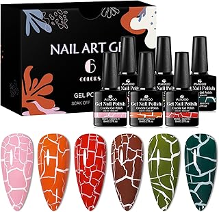 3D Crackle Gel Nail Polish Magic Crackle Nail Gel Glue Polish 6pcs Cracked Nail Polish Cool Crackle Pattern Pink Red Green DIY Nail Art Design