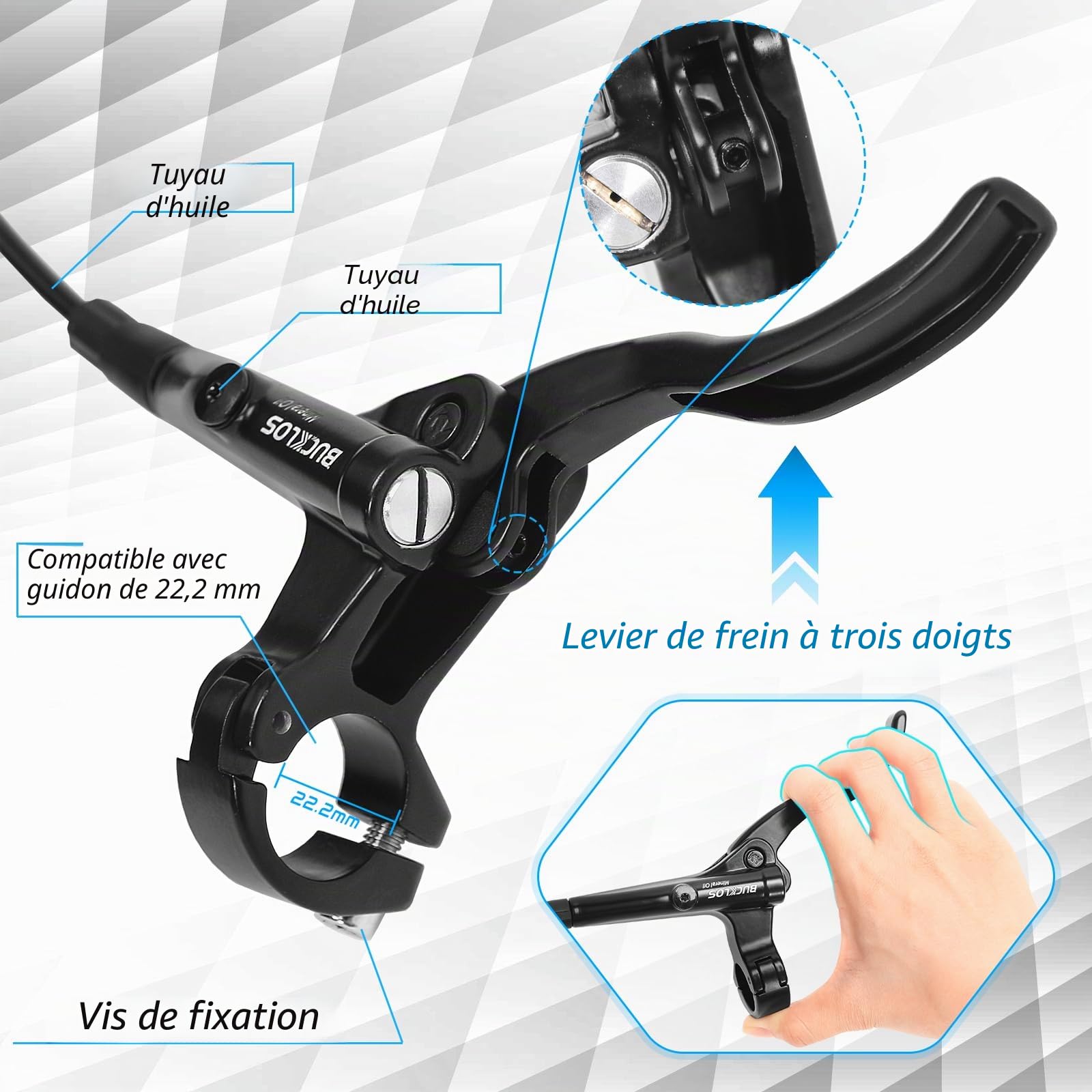 Kit de frein à disque de VTT - Conduite hydraulique de VTT pour freins à disque avec étriers de frein et leviers en alliage d'aluminium - Rotor de 160 mm - Adaptateur universel pour vélo