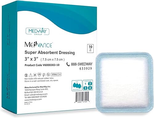 MedVance Apósito superabsorbente, almohadillas no adhesivas para el cuidado de heridas, úlceras por presión y quemaduras de 12 grado, absorción de