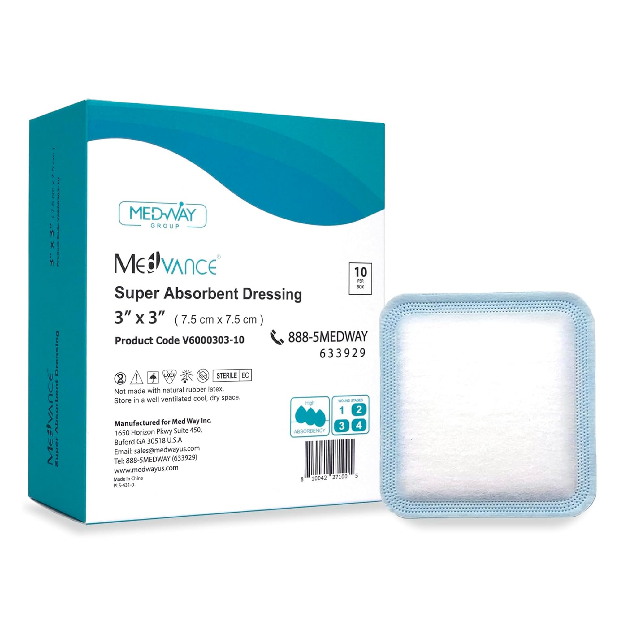 MedVance Super Absorbent Dressing, Non-Adhesive Pads for Wound Care, Pressure Ulcers & 1st/2nd Degree Burns, Superior Moisture Absorption, Box of 10