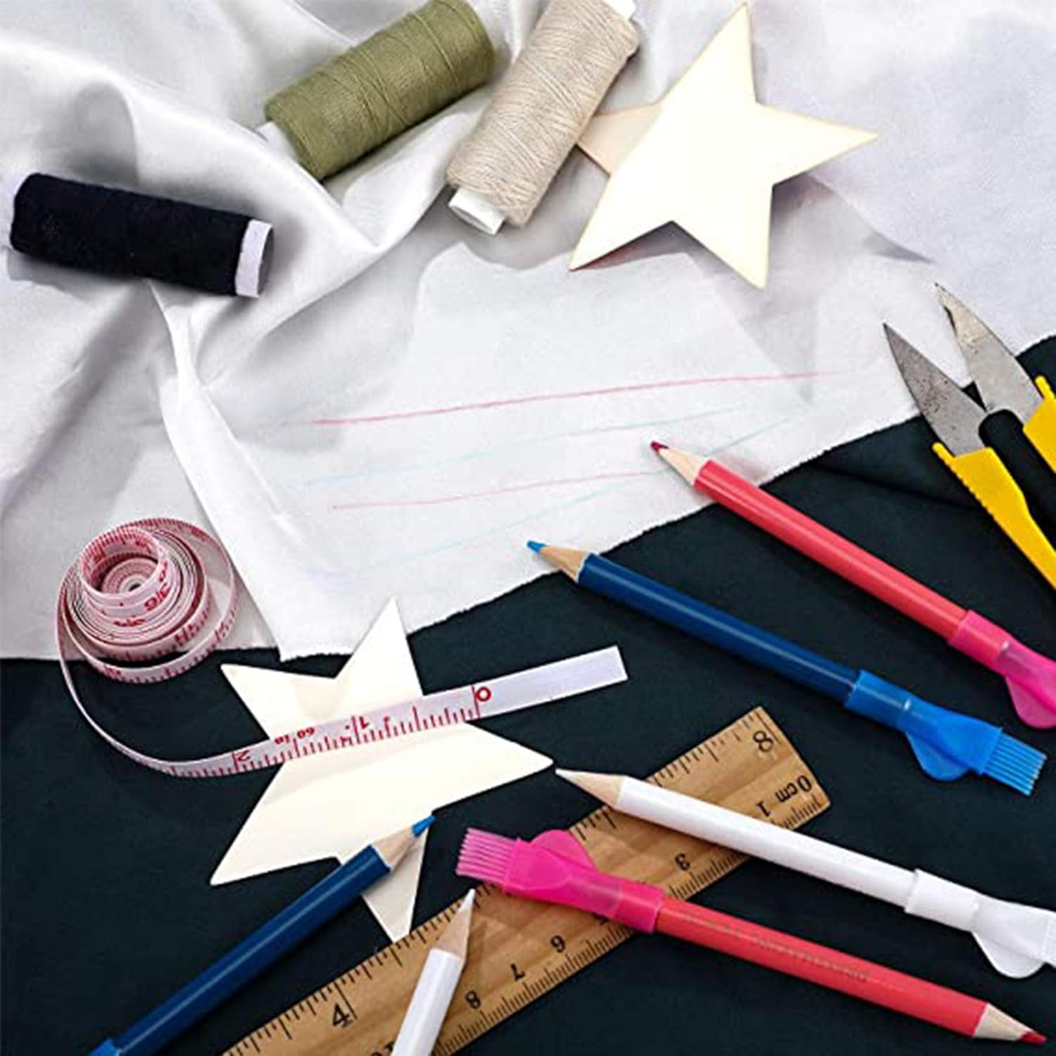 5 Color Fabric Marking Pens Multi-Color Water Soluble Erasable Pen Sewing Marking & Tracing Tools with Sewing Mark Pencilfor DIY/Party