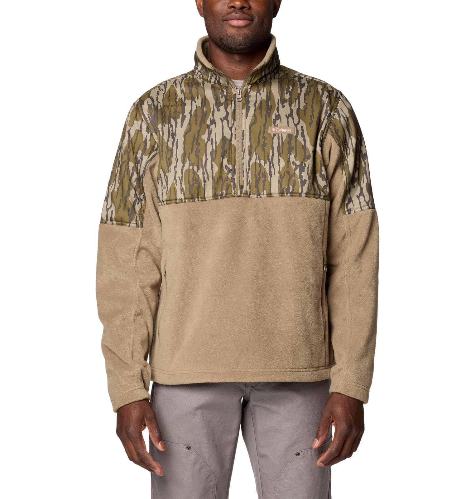 Columbia Men's PHG Fleece Overlay II 1/4 Zip, Flax/Mossy Oak Bottomland, X-Large, Flax/Mossy Oak Bottomland, XL