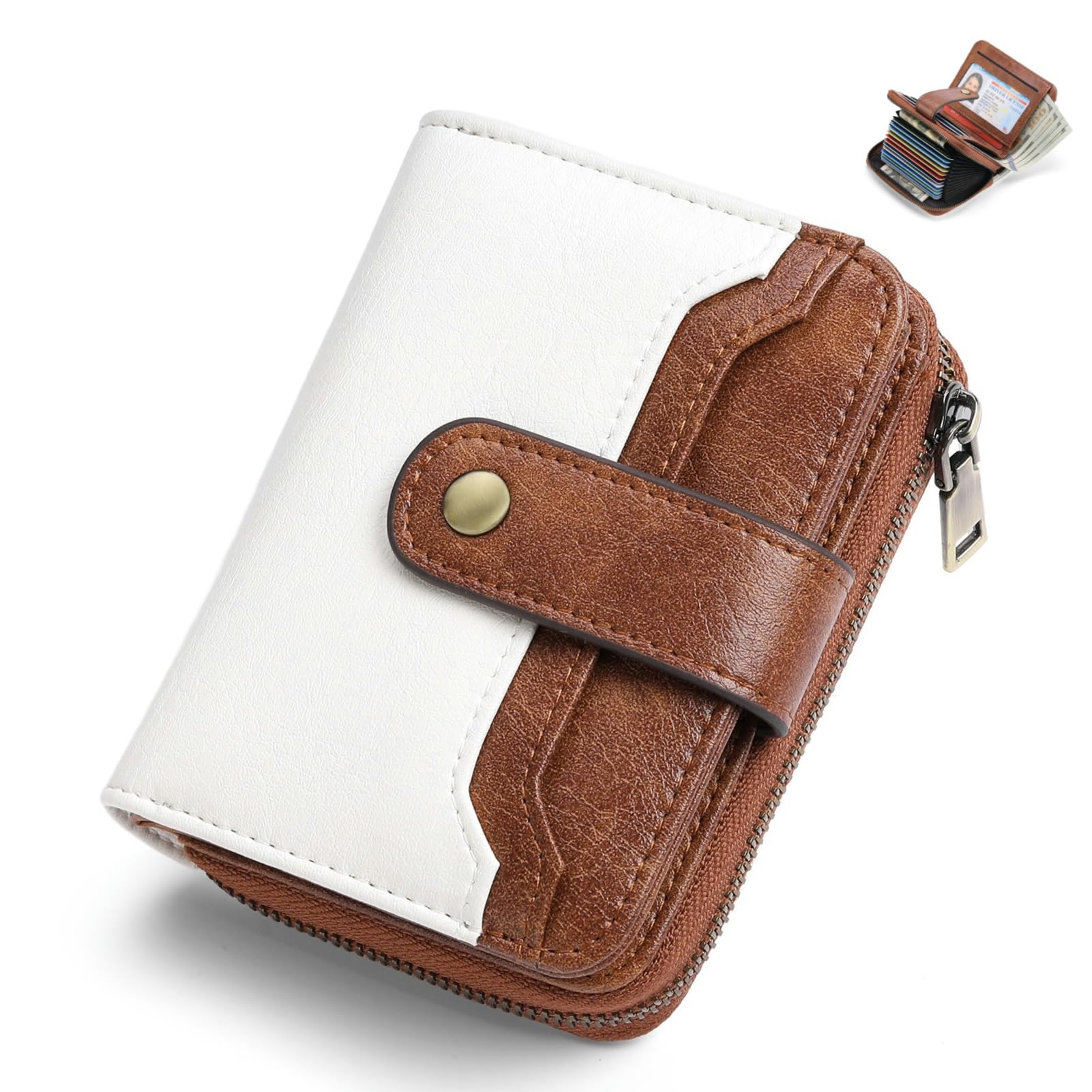 Sunpour Credit Card Holder Wallet for Women RFID Blocking Zipper Card Case Holder Leather Small Wallet for Women