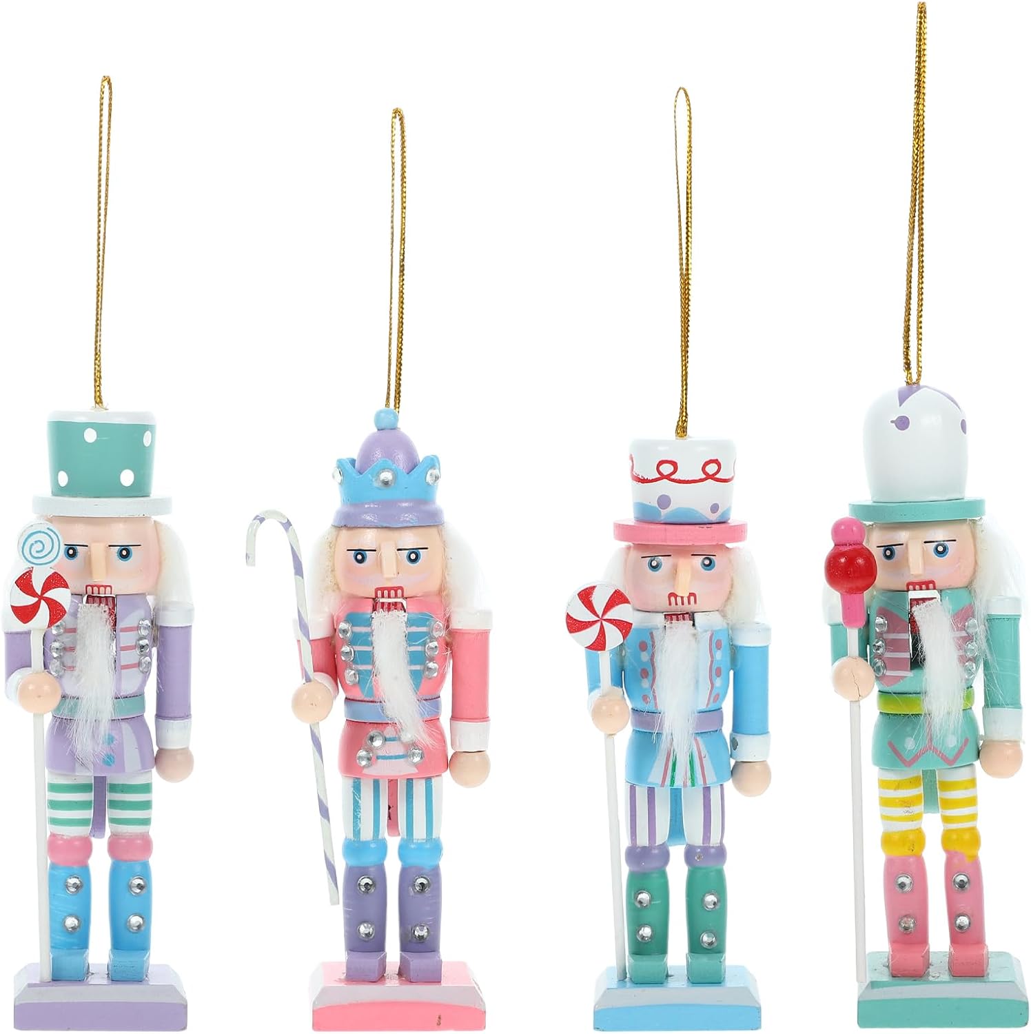 Cabilock Nutcracker Pendant Pastel Christmas Nutcracker Ornaments for Holiday Table Decor 5.11 Inch Wooden Figurine Seasonal Home Decoration