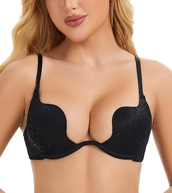 Low Cut Deep U Plunge Bra Push Up Convertible Underwire Cleavage Bra for Women