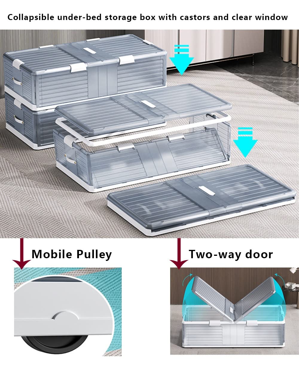 Contenitore portaoggetti sotto il letto con coperchi, grandi contenitori pieghevoli sotto il letto, contenitore multiuso con ruote sul petto con fibbie durevoli 100*52*23cm (100L) ( Size : A )