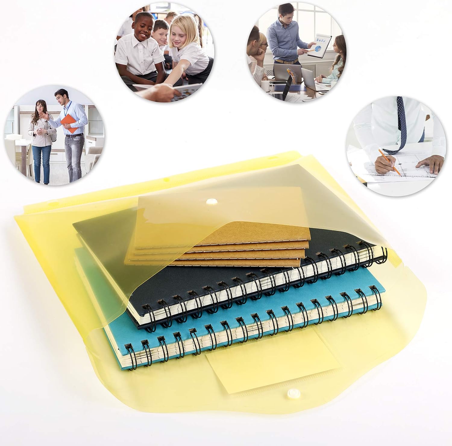 EOOUT 12pcs Plastic Envelopes Poly Envelopes, Transparent File Folders with Label Pocket Snap Closure, Letter Size A4, Assorted Colors, for School Home Office Supplies