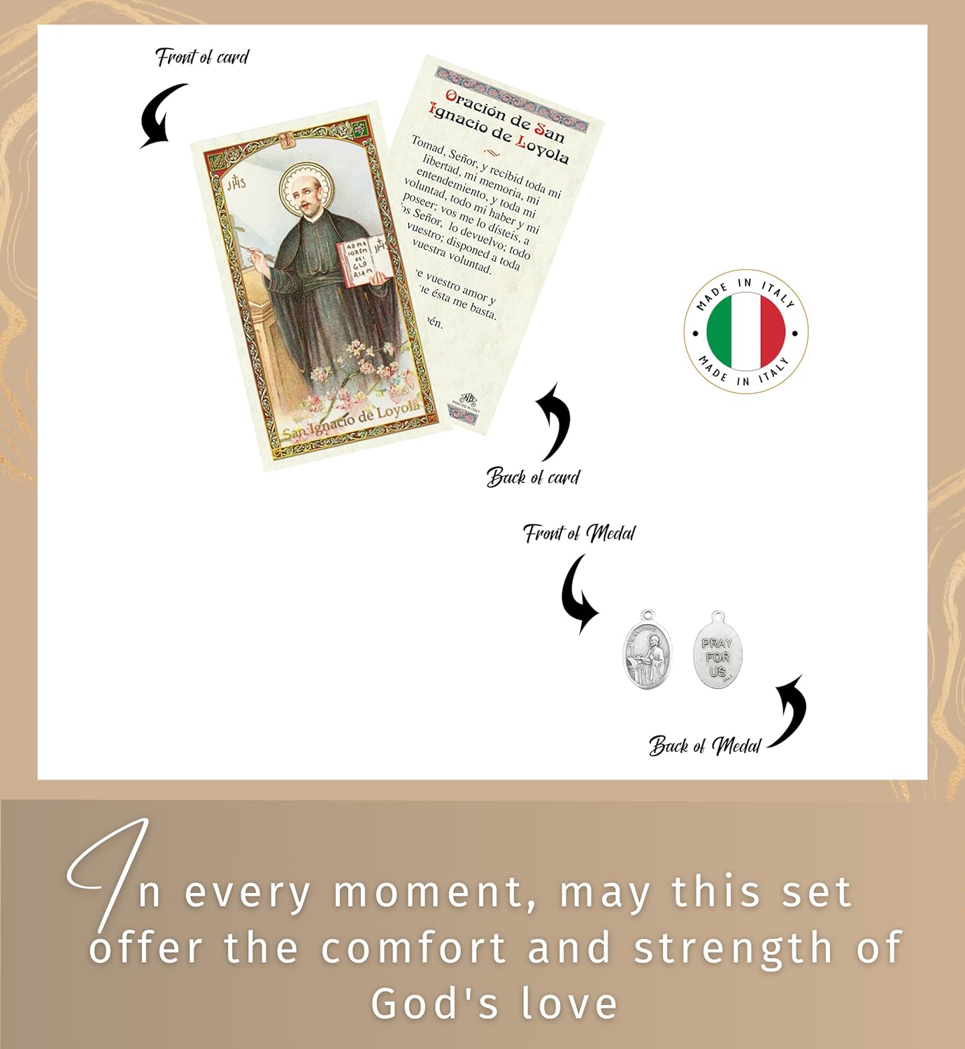 Trendzeen San Ignacio de Loyola Oracion - Saint Ignatius de Loyola Medalla - Spanish St Ignatius Loyola Prayer Card and Pendant Set, Made in Italy - 2 Items - Image 7