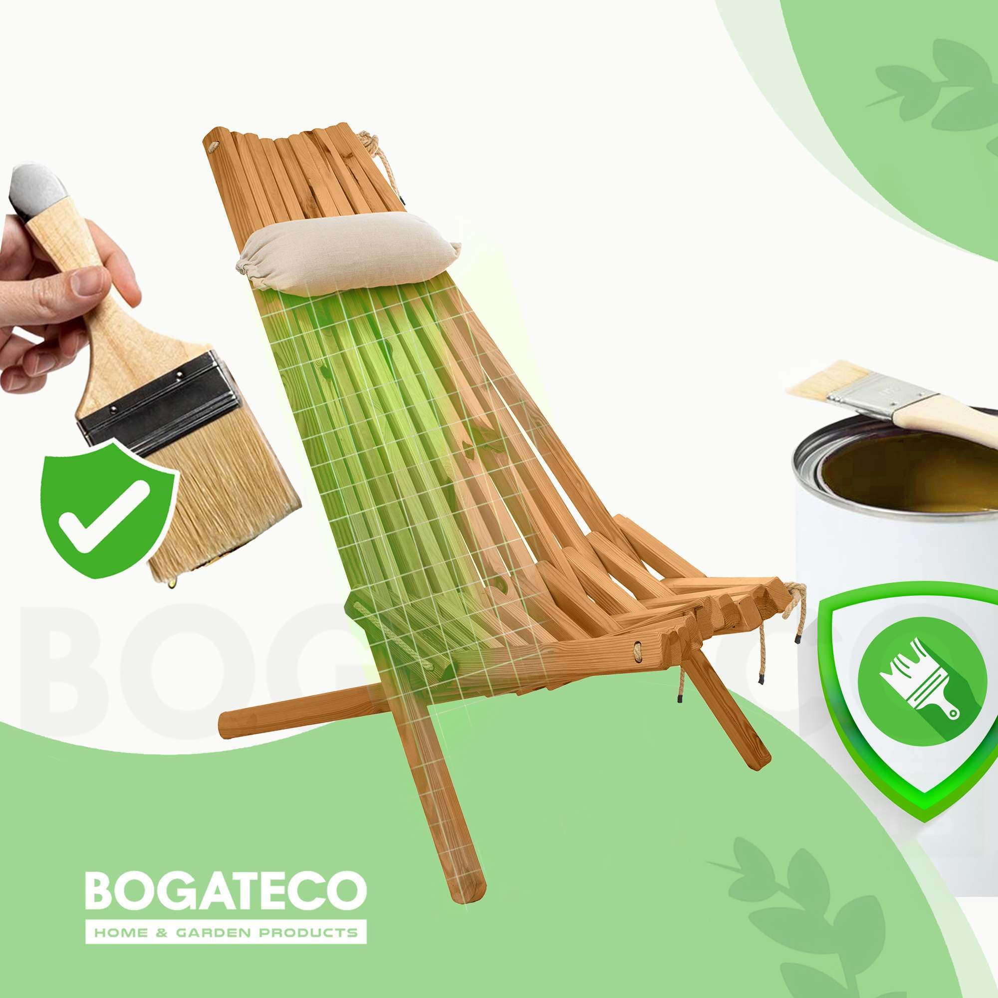 BOGATECO Sdraia da Giardino Pieghevole in Legno con Cuscino Poggiatesta - Lettino Prendisole per Piscina, Terrazza e Solarium - Sedia a Sdraio in Legno senza Metallo - 100 x 55 x 30 cm - Marrone
