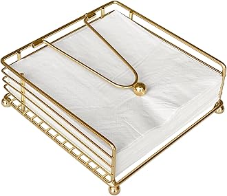 hiwafifi Napkin Holder for Table, Flat Napkin Dispenser with Weighted Arm, Square Cocktail Paper Holder of Elegant Rustic Iron for Kitchen Dining Room Decor Restaurant Farmhouse Hotel Party, Gold