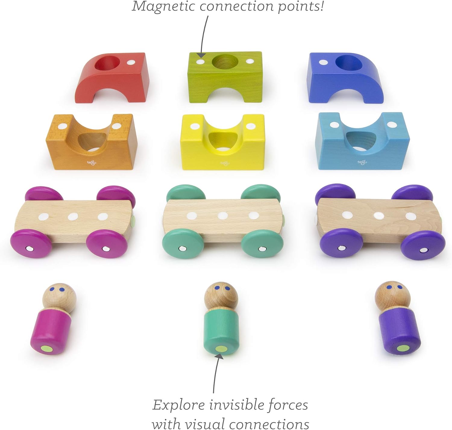Cheapest 🛒 12 Piece Tegu Magnetic Tram Building Block Set, Rainbow