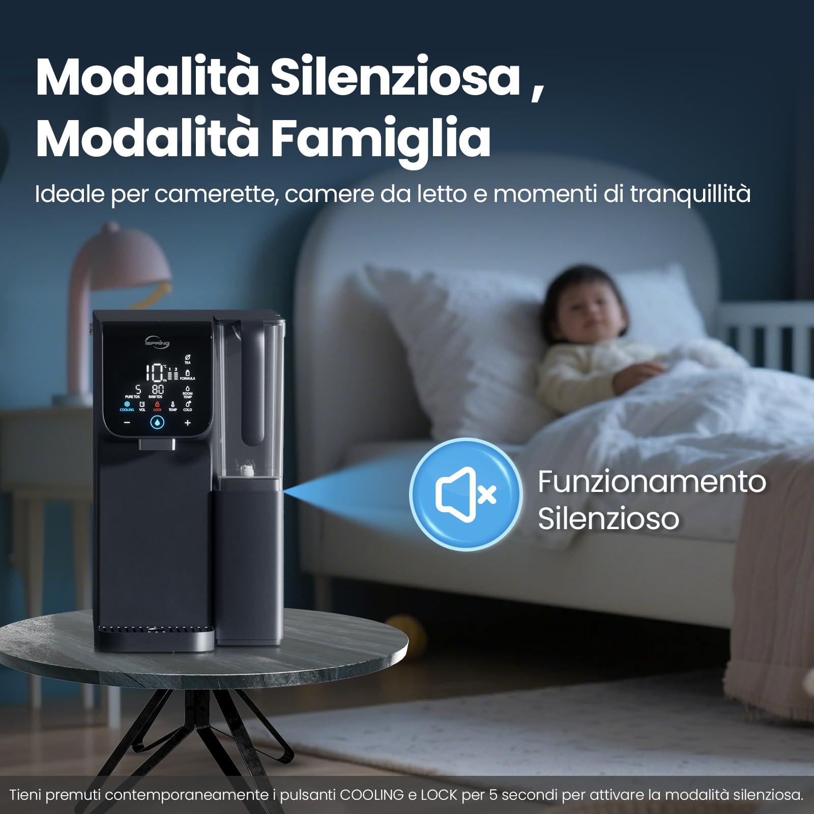 iSpring RCD100HCG Osmosi Inversa Caldo & Freddo da Banco, Dispenser RO Alcalino, 9 Temperature & 6 Volumi di Erogazione, Monitor TDS & Durata Filtri, Plug and Play