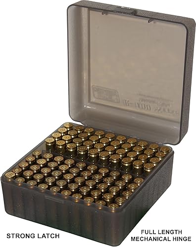 Vista 3 de MTM 243 Caja para 100 municiones redondas de rifle, con tapa, para calibre .308 Win, velocidad 22-250., Transparente, M Azul traslúcido