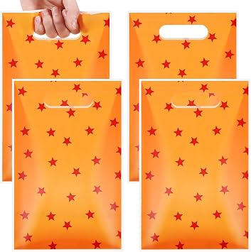 Sweetude 50 Pcs Anime Party Favor Bags Yellow and Red Stars Dragon Cartoon Anime Birthday Decorations, Candy Treat Gift Bags with Handle for Birthday Christmas Halloween Party Supplies
