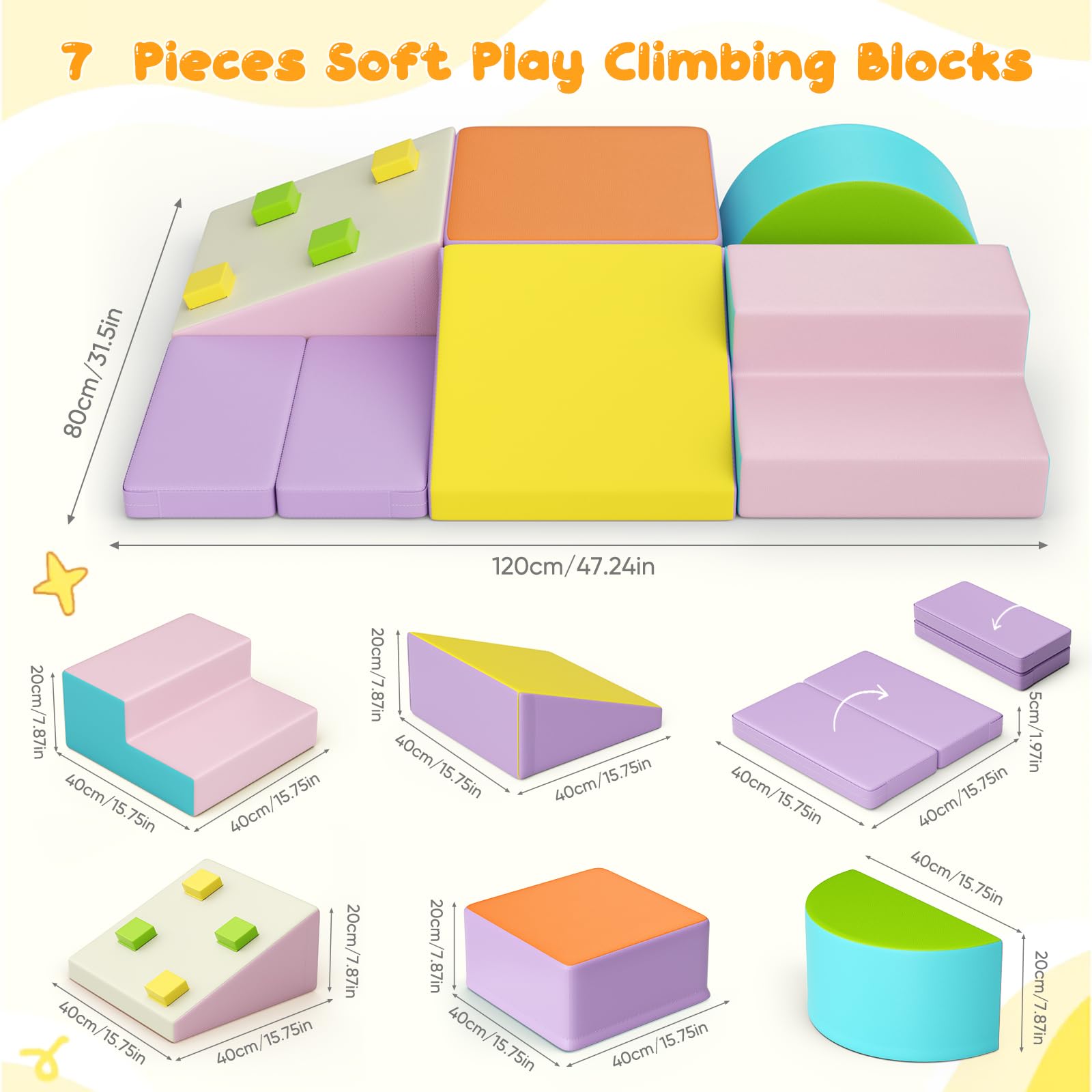 Bloques de espuma para bebé de 1 a 3 años de edad, torre de escalada para bebés con tobogán, bloques de construcción grandes para niños pequeños (colorido-5)