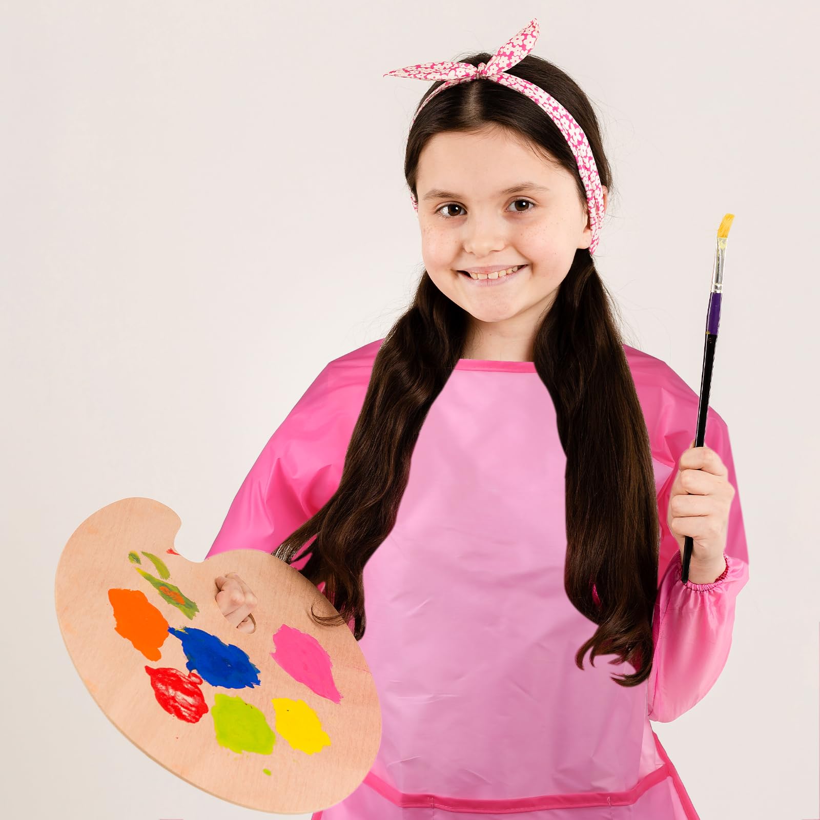 Giantree Kids Painting Apron, Waterproof Toddlers Art Smock with Long Sleeve and 3 Pockets for Painting Cooking, Baking (Pink) - Image 4