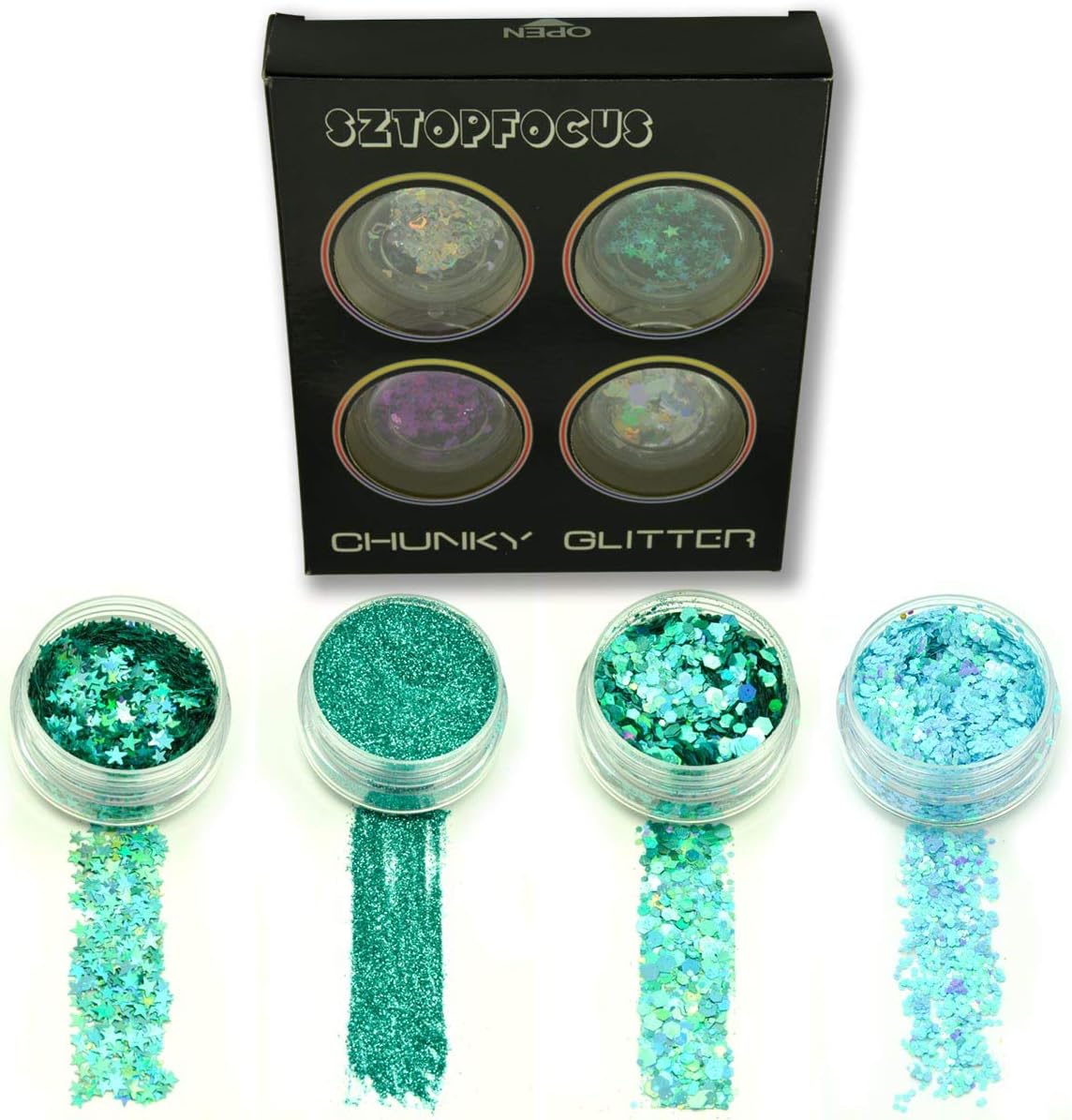 Cosmetic Glitter For Face Body and Hair Chunky Teal Holographic Glitter Mix Glitter Powder Rave Glitter Beauty Makeup (4CGPD-05)
