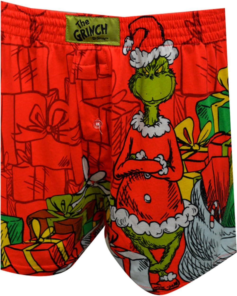 MJC Mens The Grinch Here For The Presents Christmas Boxer Shorts