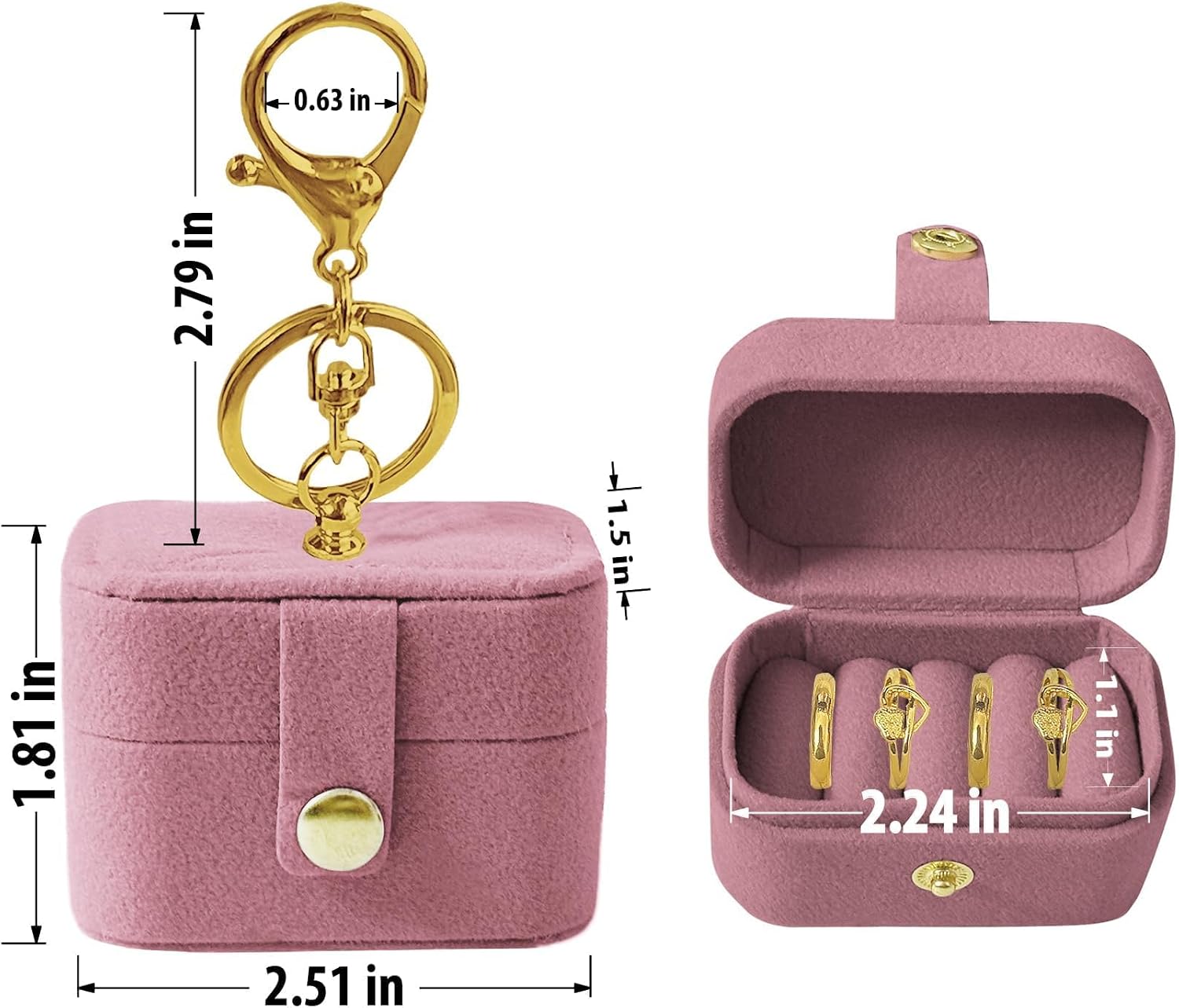 Small Wedding Ring Bearer Pillow Box for Dog Collar, Velvet Travel Mini Jewelry Holder Pouch Bridesmaid Gifts , Multi-Slots Earrings Storage Case for Women Girls, Pocket Size Necklaces Organizer(Pink) image 3