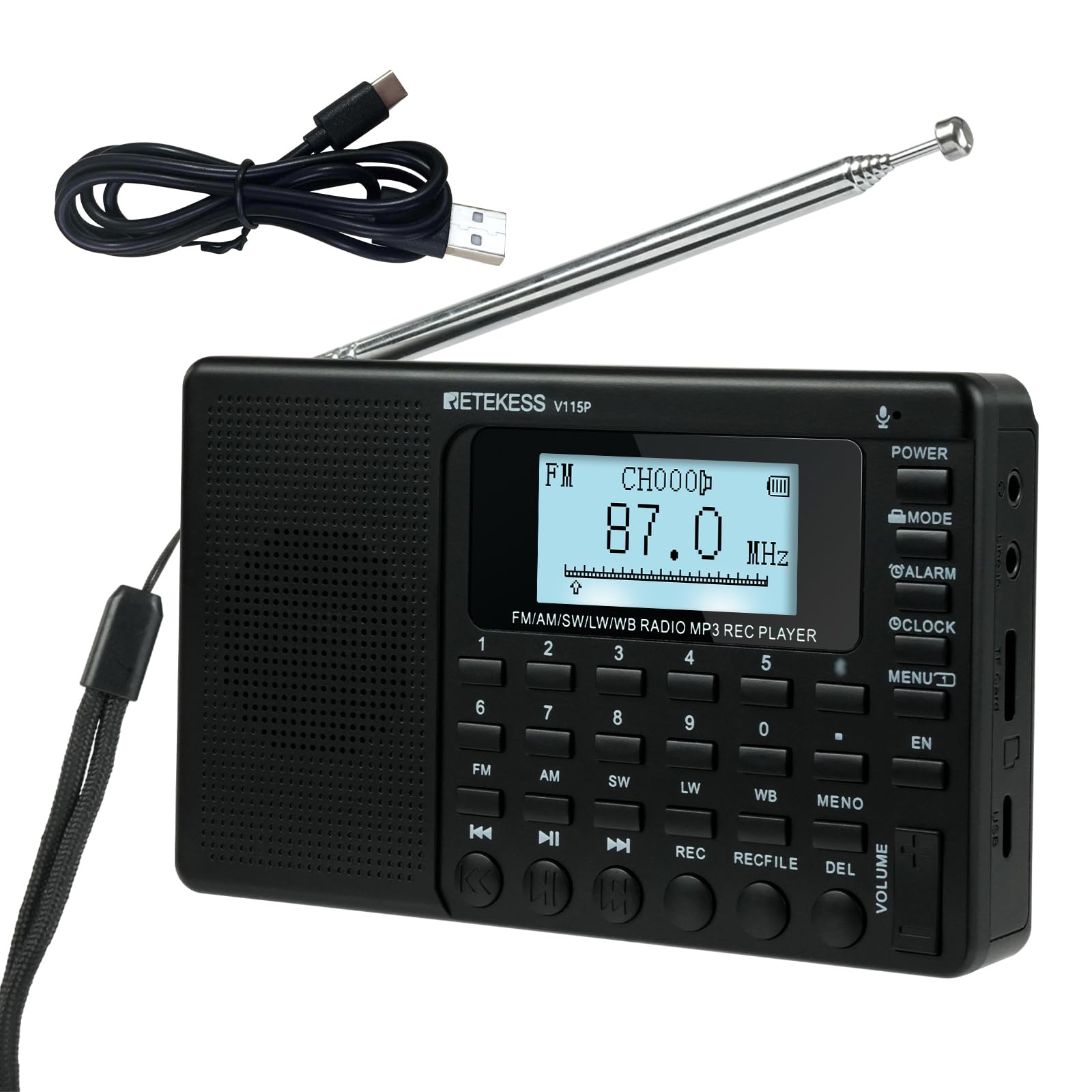 Amazon.co.jp: Retekess V115P 小型短波ラジオ AM/FM/SW/LW/WB