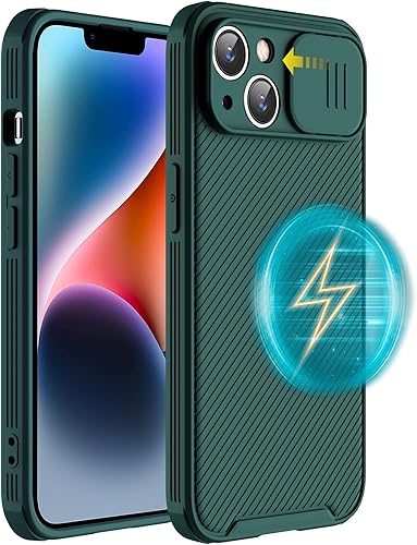 Hitaoyou Funda Magsafe para iPhone 14 funda protectora para cámara iPhone 14 compatible con cargador Magsafe con cubierta de lente deslizante funda