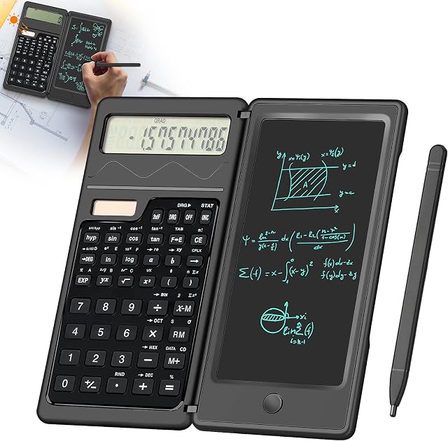 Solar Scientific Calculator with 6 inch Writing Pad 10-Digit Foldable Calculator with Solar Battery Professional Portable Ultra-thin Desk Calculator Notepad for Students, Teacher, Engineer