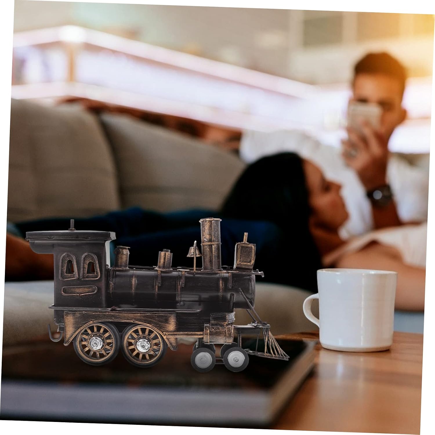 1pc Locomotive Sculpture Desktop Decor Unique Train Adornment for Home Shops Artistic Simulation Model for Train Enthusiasts and Homeowners