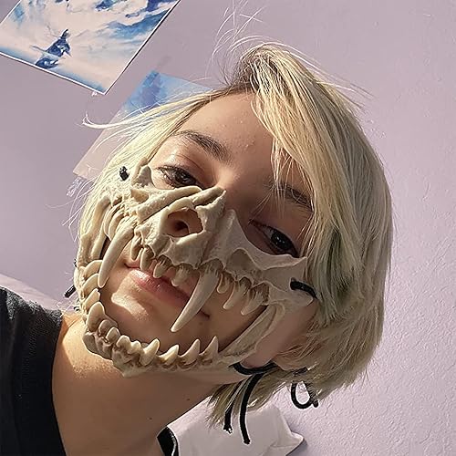 Miniatura 28 de Media máscara japonesa, máscara de tigre, máscara de dragón Ye Yaksha Dios negro, máscara de calavera de resina, máscara de terror de ninja