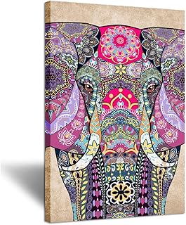 iHAPPYWALL Vintage Tribal Boho Elephant Canvas Wall Art Mandala Floral Animal Rustic Artwork Giclee Print on Canvas Modern...