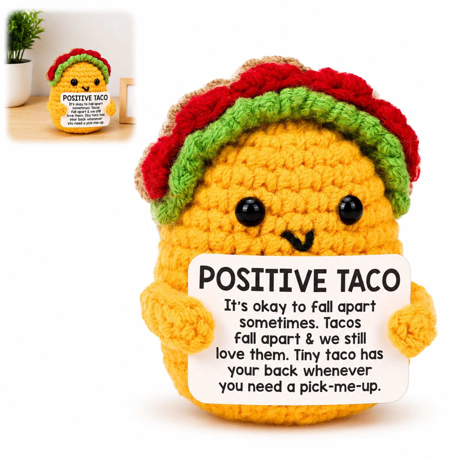 Positive Crochet Taco Doll with Encouraging Message Card โ image 1