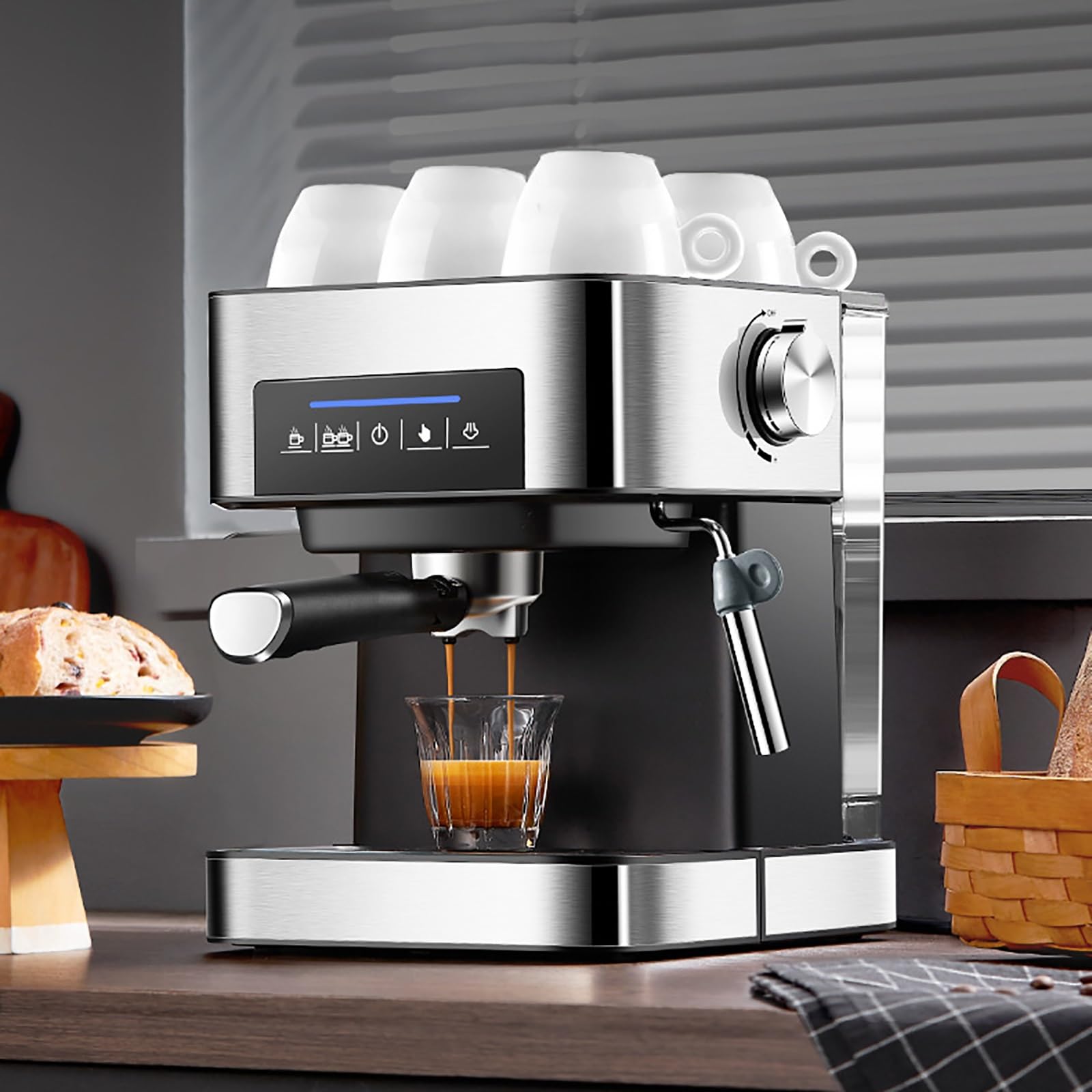 Máquina de café expreso, bar, cafetera con espumador de leche con leche, café molido y mango de café de cápsulas, máquina de espresso para el hogar