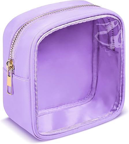 Small Makeup Bag, Clear Mini Makeup Bag for Purse, Cute Preppy Cosmetic Bag with Zipper, Nylon & PVC Waterproof Travel Toiletry Bag Organizer Coin