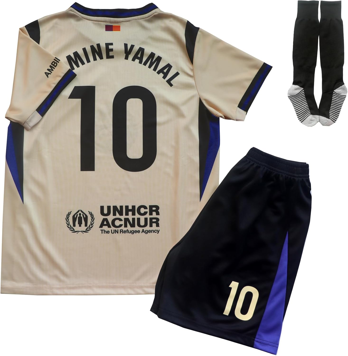 LeenBD Barca #10 Y. 25/26 Away Kids Soccer Jersey Shirts Football Futbol Socks Set Youth Sizes