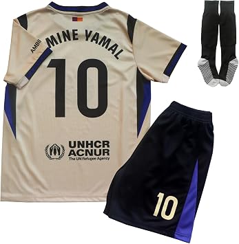 LeenBD Barca #10 Y. 25/26 Away Kids Soccer Jersey Shirts Football Futbol Socks Set Youth SizesCream,30.