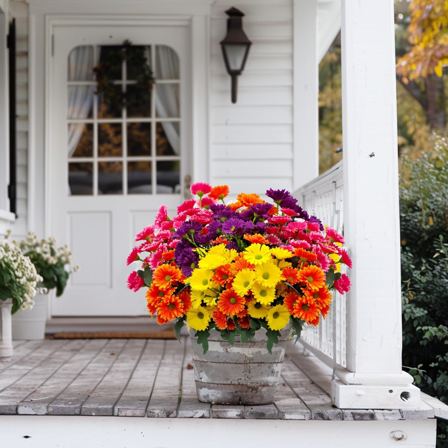 8 Bundles Artificial Silk Daisy Flower Fake Outdoor Bouquet Artificial Bulk Bouquet UV Protection for Garden Front Porch Planter Home Indoor Table Top Vase Decoration (Multi-Color) - Image 4