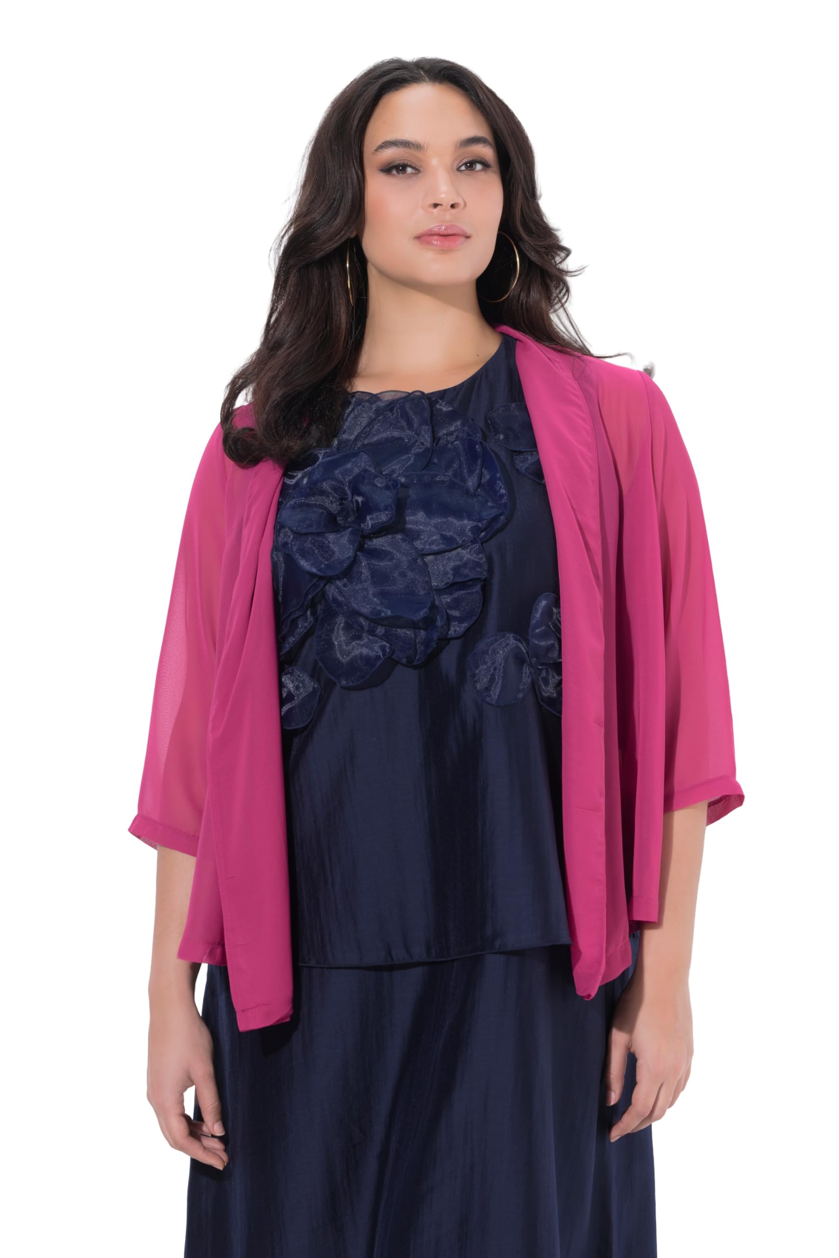 Ulla Popken Damen große Größen Übergrößen Plus Size Chiffonjacke, Oversized, Schalkragen, 3/4-Arm 817211