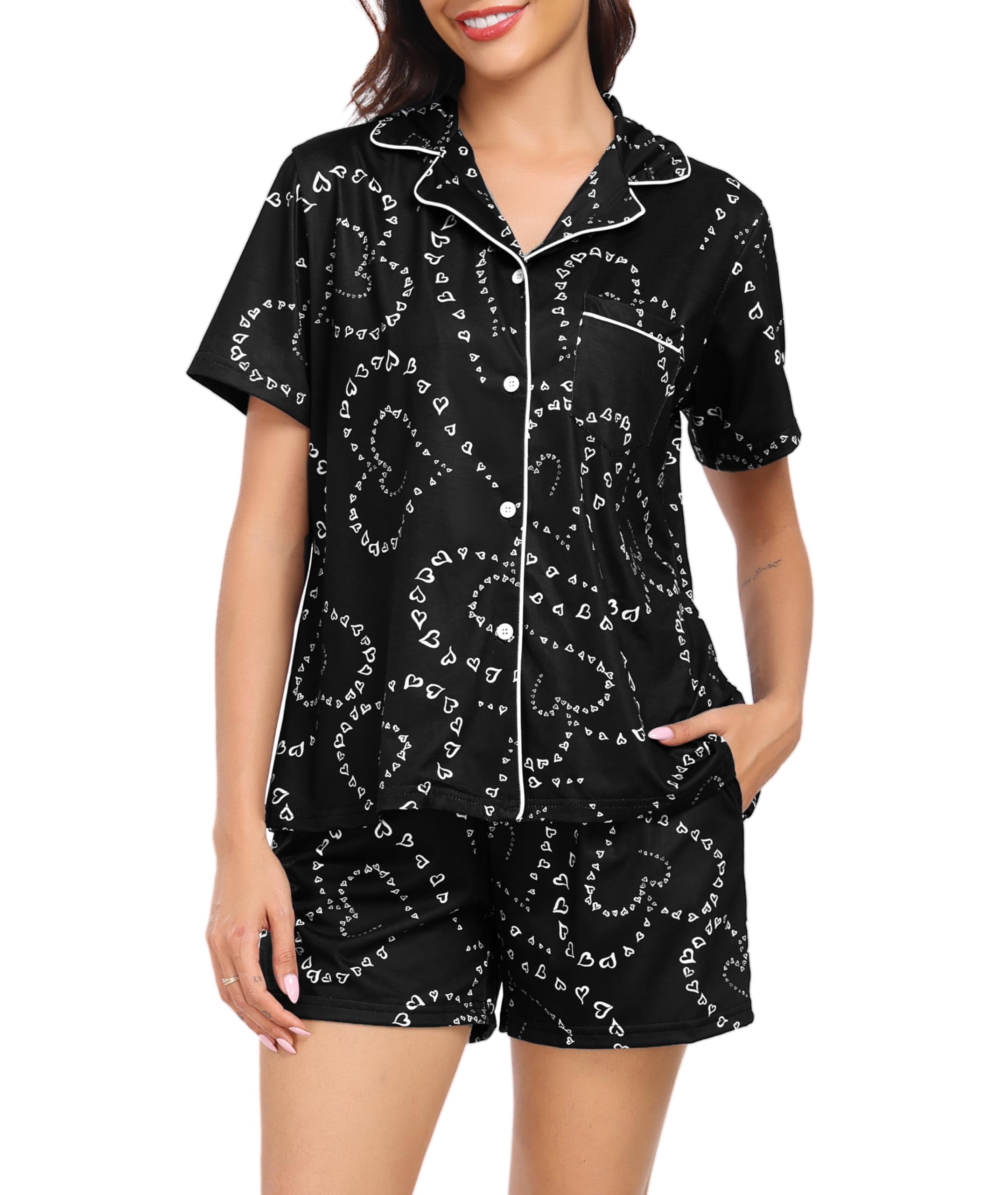 Lovasy Womens Button Down Pajama Sets with Pockets S-XXL