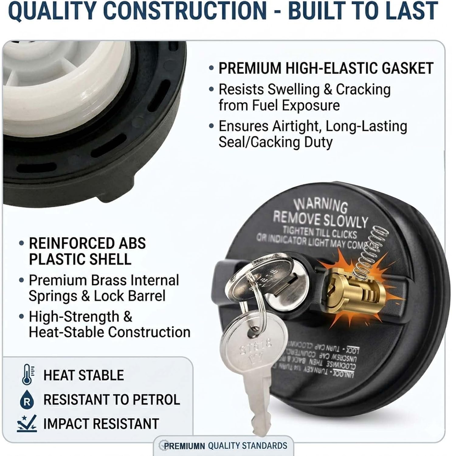 Locking Gas Cap W/2 Keys, Lock Fuel Cap Compatible With Chevy Honda Nissan Acura Mazda Cadillac GMC Vehicle 4Runner FJ Cruiser Silverado Camaro And More, Replace#10504 77300-47020 10504, 31780