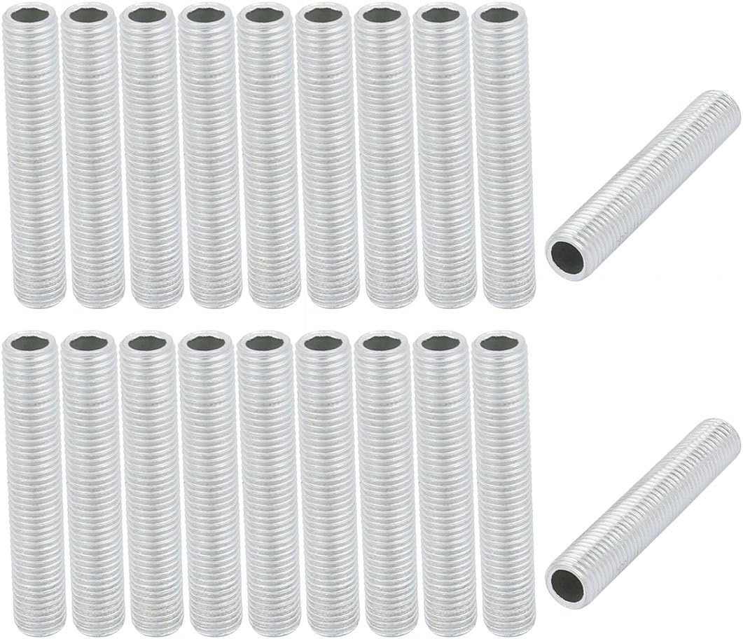 Sourcingmap Lamp Pipe Nipple, M8 Thread 45mm Length Hollow Lamps Repair Part Hardware for Lamp Lights Zinc Plated Silver Tone