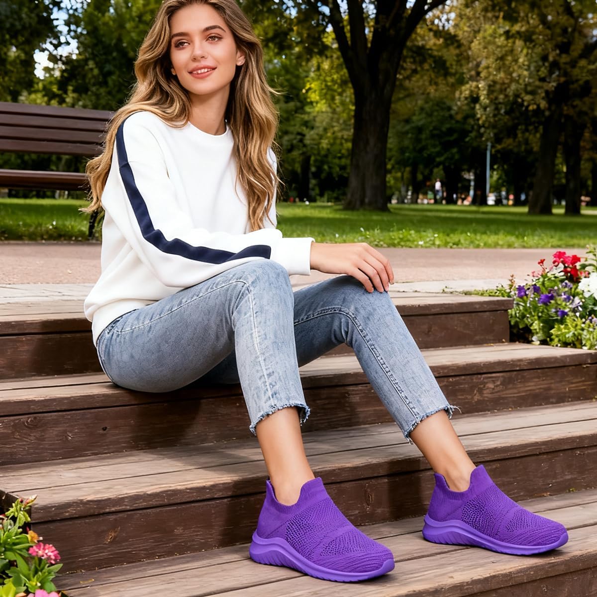 Women's Slip On Sneakers Women, Non Slip Work Shoes Comfortable Lightweight Breathable Casual Shoes for Walking Travel Work - Image 2