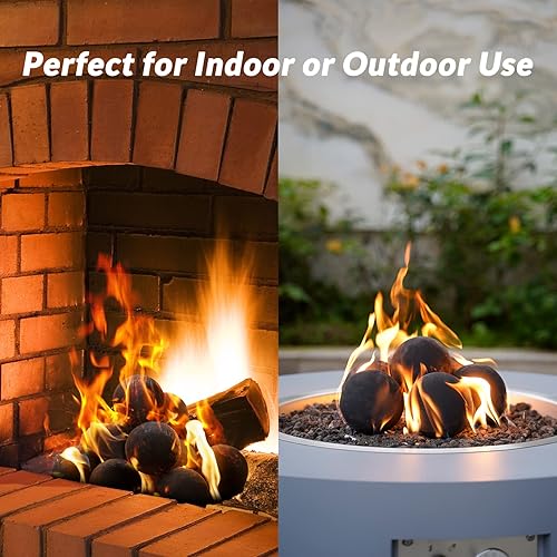 Miniatura 72 de Skyflame Juego de 6 bolas de fuego de cerámica, juego de 6 piedras redondas para fogatas o accesorios de chimeneas de interior y exterior, 5 Gris